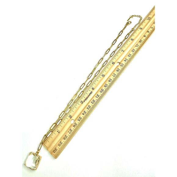 NEW Necklace Paperclip Chain 16" 18" 20" Clear Faceted Glass Pendant Trendy M13 - Picture 5 of 6